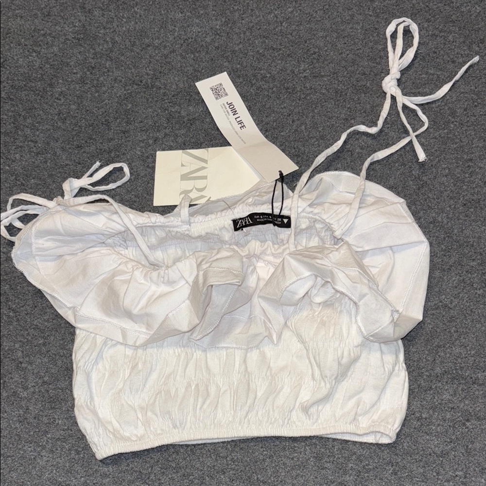 Zara Cream Ruffled Smocked Blouse